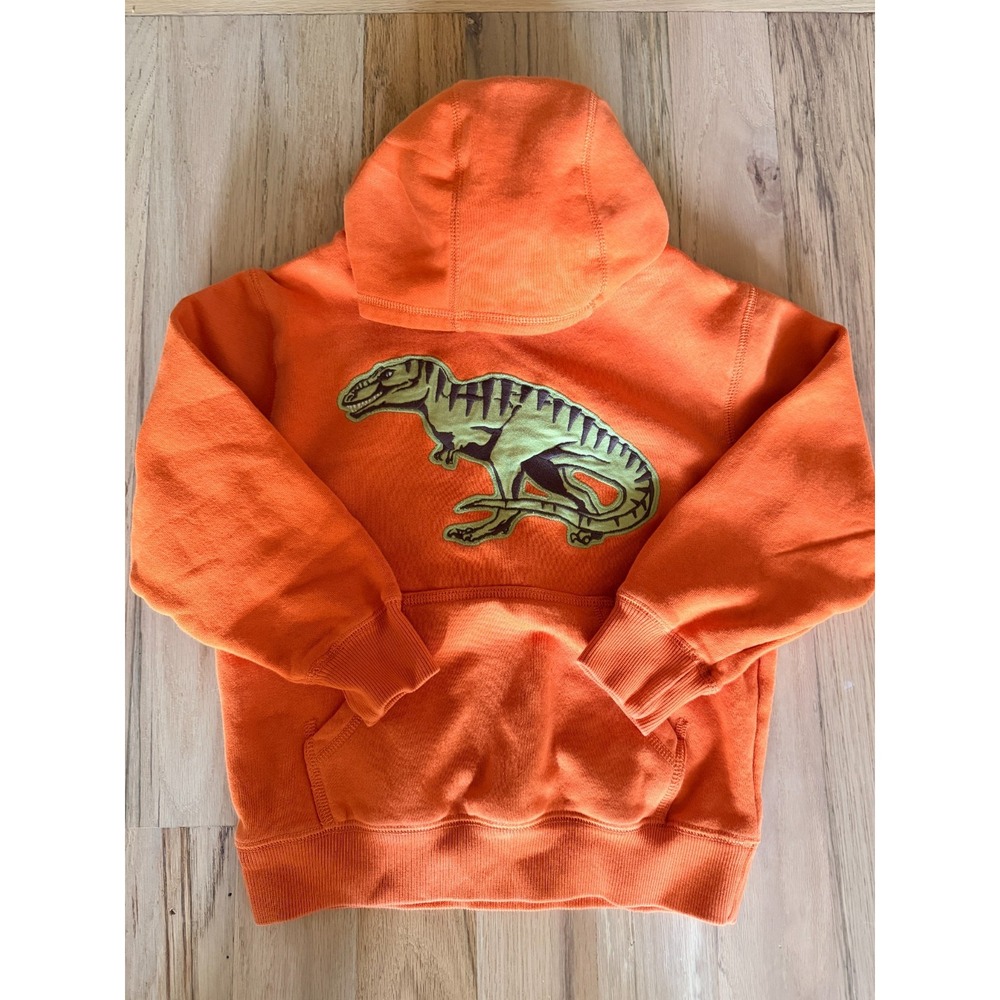 Gymboree Boys S (5-6) Dino Mighty Orange Dinosaur Fleece Pullover Hoodie